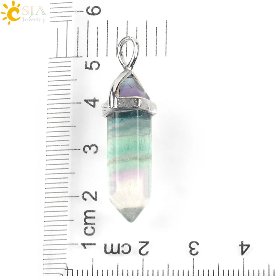 CSJA Fluorite Crystals Necklaces Pendants Suspension Quartz Natural Gem Stone Necklace for Women Hexagonal Reiki Healing G954