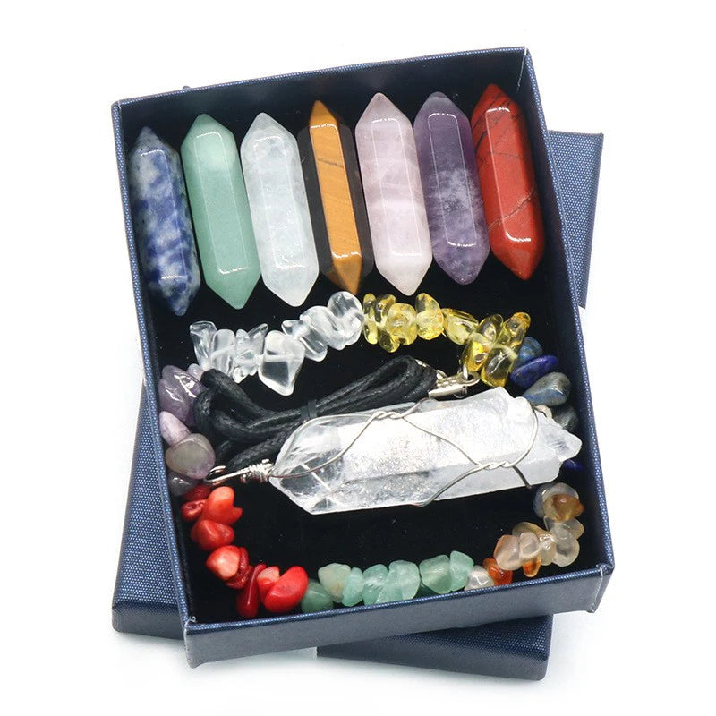 Chakra Yoga Reiki Stone Set for Healing Meditation Natural Crystal Stones Quartz Gemstones Necklace Collection Home Decor Craft